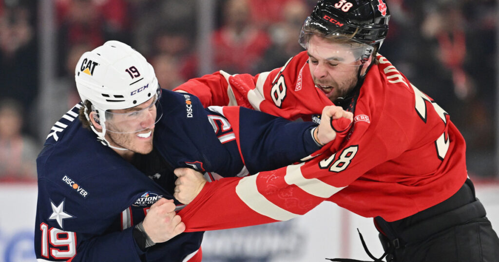The Us Canada Hockey Game Begins With Three Fights In 9