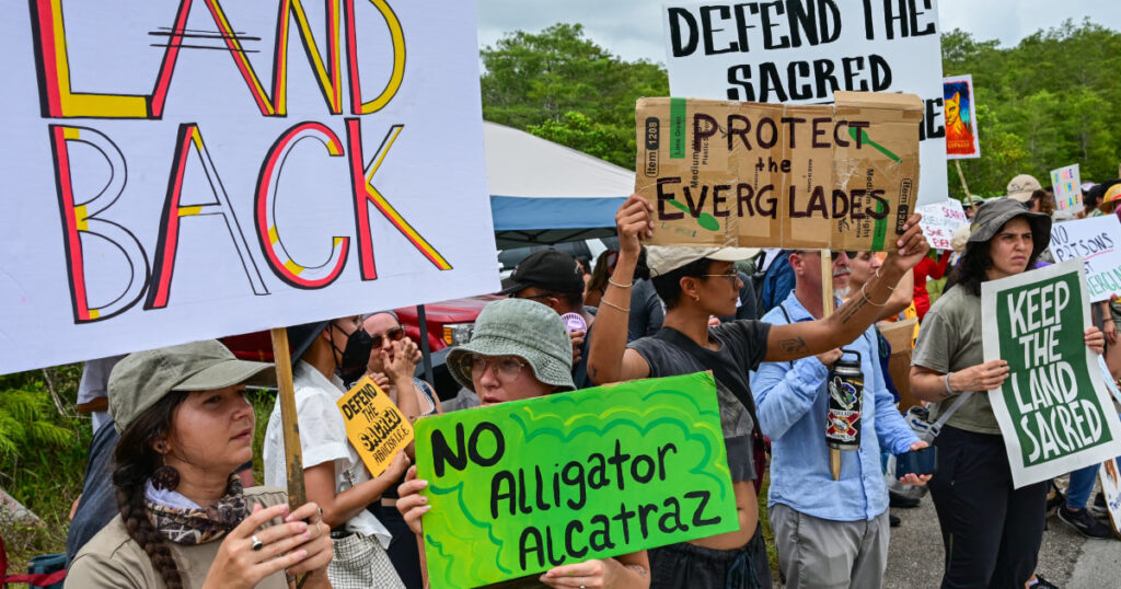 Protesters Oppose Florida's Everglades Highway Against "alligator Alcatraz"