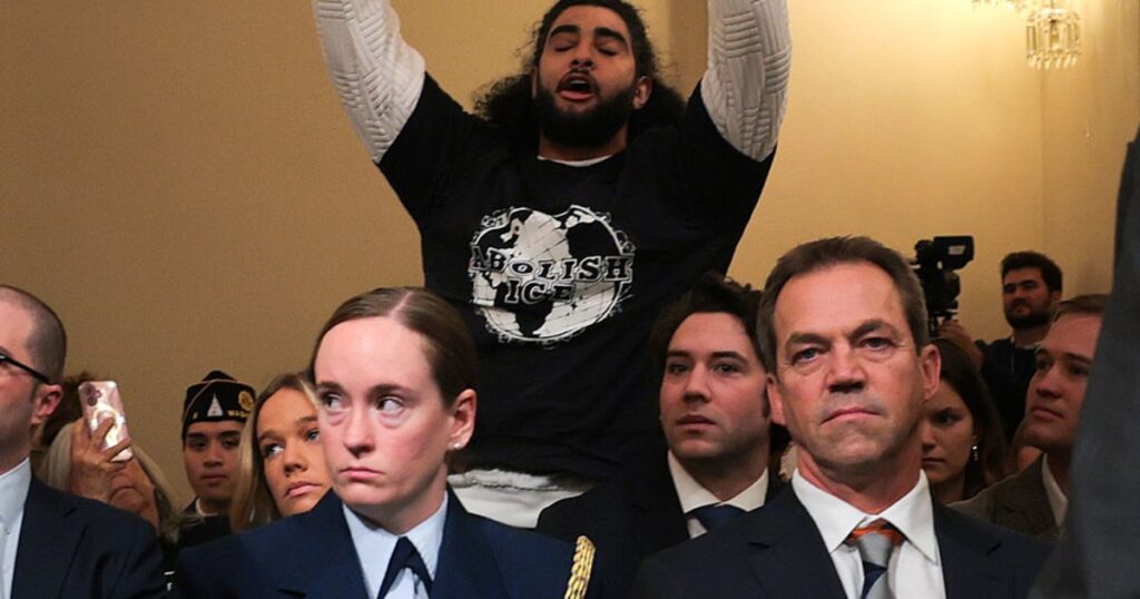 Protesters disrupt noem at house hearing