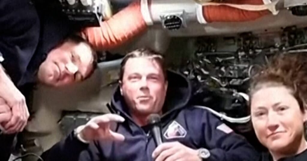 An astronaut who flies a rocket towards the moon talks